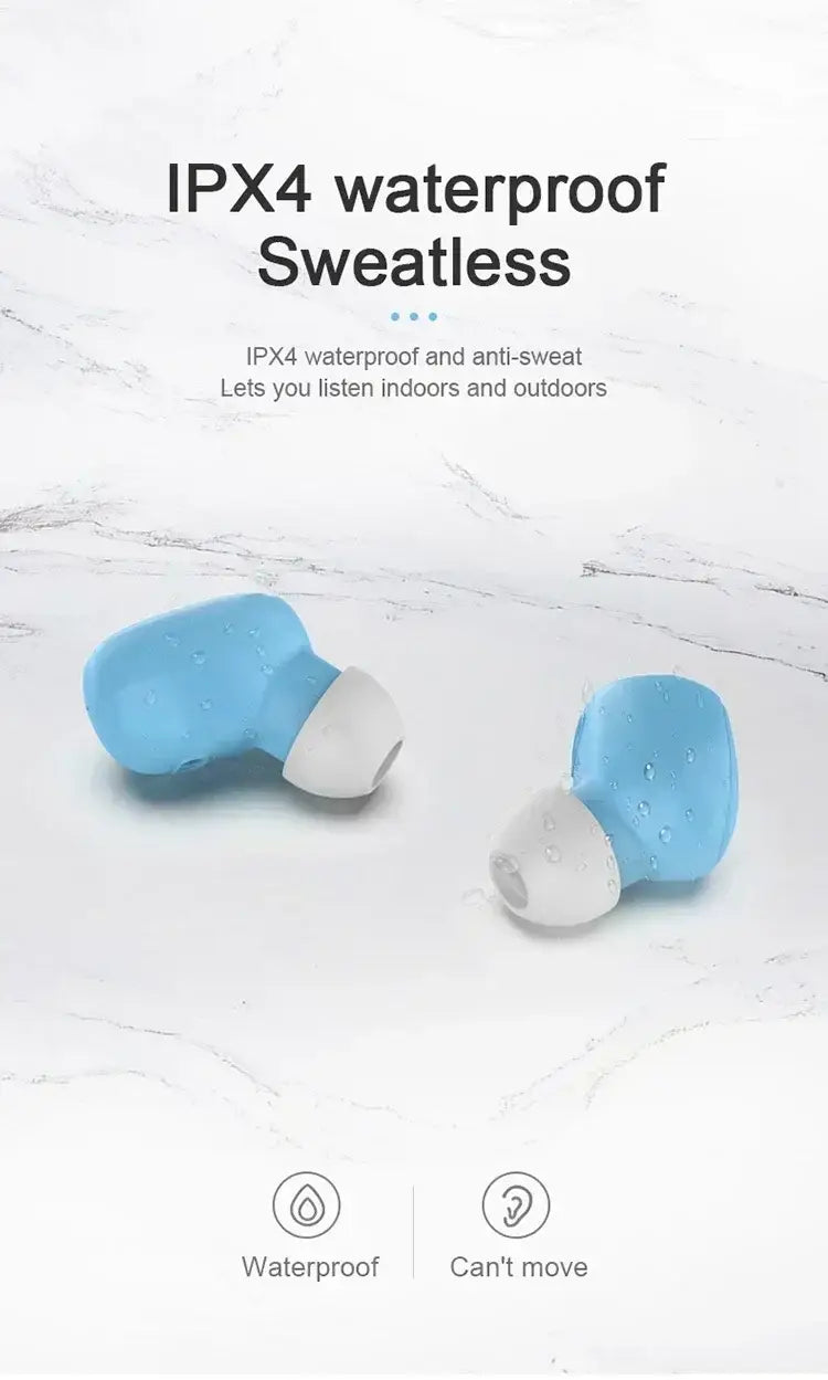 blue and white bluetooth 5.3 tws wireless earbuds with sleek ergonomic design and polymer lithium battery in a 280mah charging box