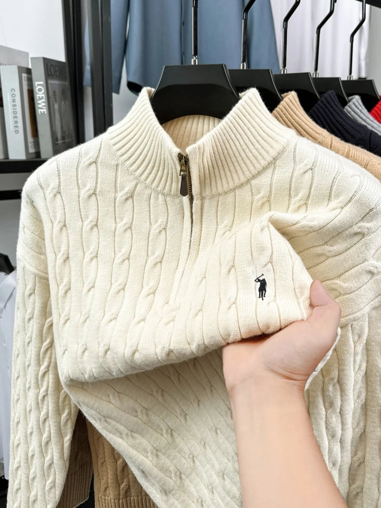 High end brand sweater men's designer new fashion golf pony embroidered coat winter thick warm zipper collar knitted pullover