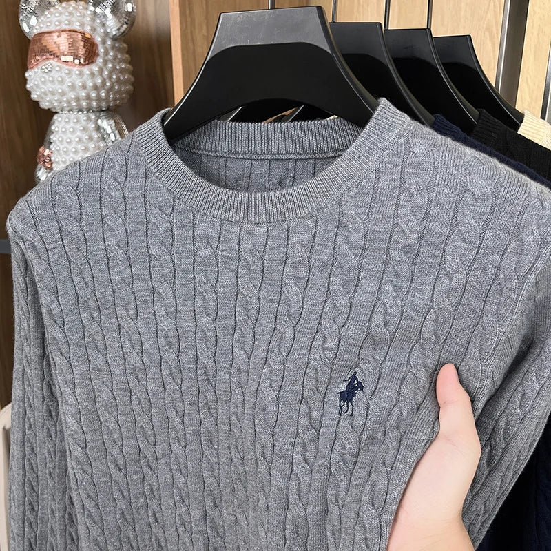2026 New Men's Long Sleeved Knitted Sweater, Round Neck Jacquard Embroidered Pullover, Casual and Fashionable Men's Clothing Top