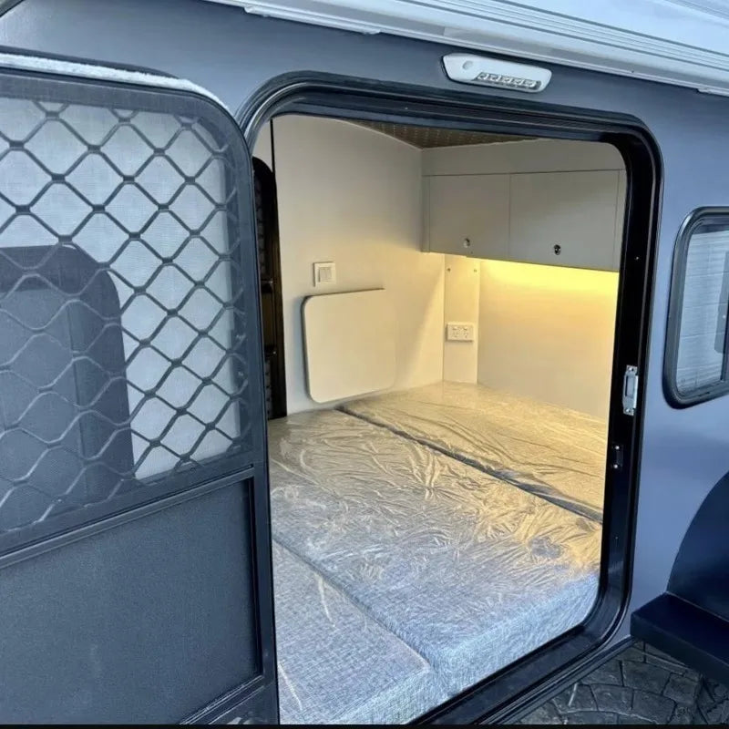 Custom Teardrop Travel Trailer, Fully Equipped Camper with Bed, Kitchen Storage Cabinets and Dining Area for Camping Road Trips