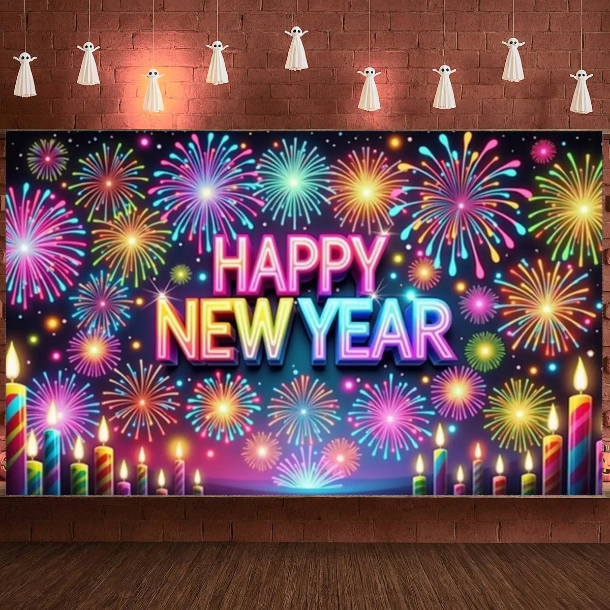 Happy New Year Banner Gift Champagne Clock 2026 New Year Party Decor Backdrop Christmas New Year Party Photo Background Supplies