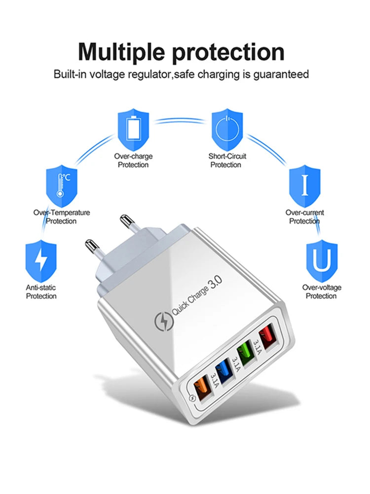 EU US Plug 3A USB Charger Multi Port 4 USB Quick Charge 3.0 For Phone Adapter Tablet Portable Wall Charger Fast Charger For Poco