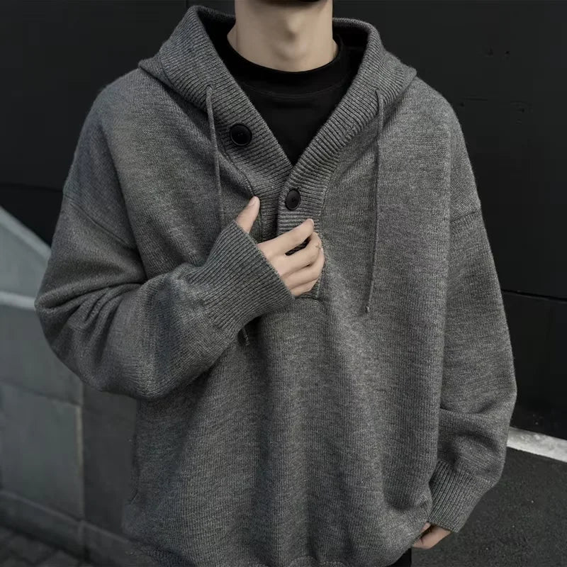 Autumn Men's Hooded Knitwear Sweaters American Retro Fashion Trend Streetwear Casual Loose Pullover Sweater Male Y2K Hooded Knit
