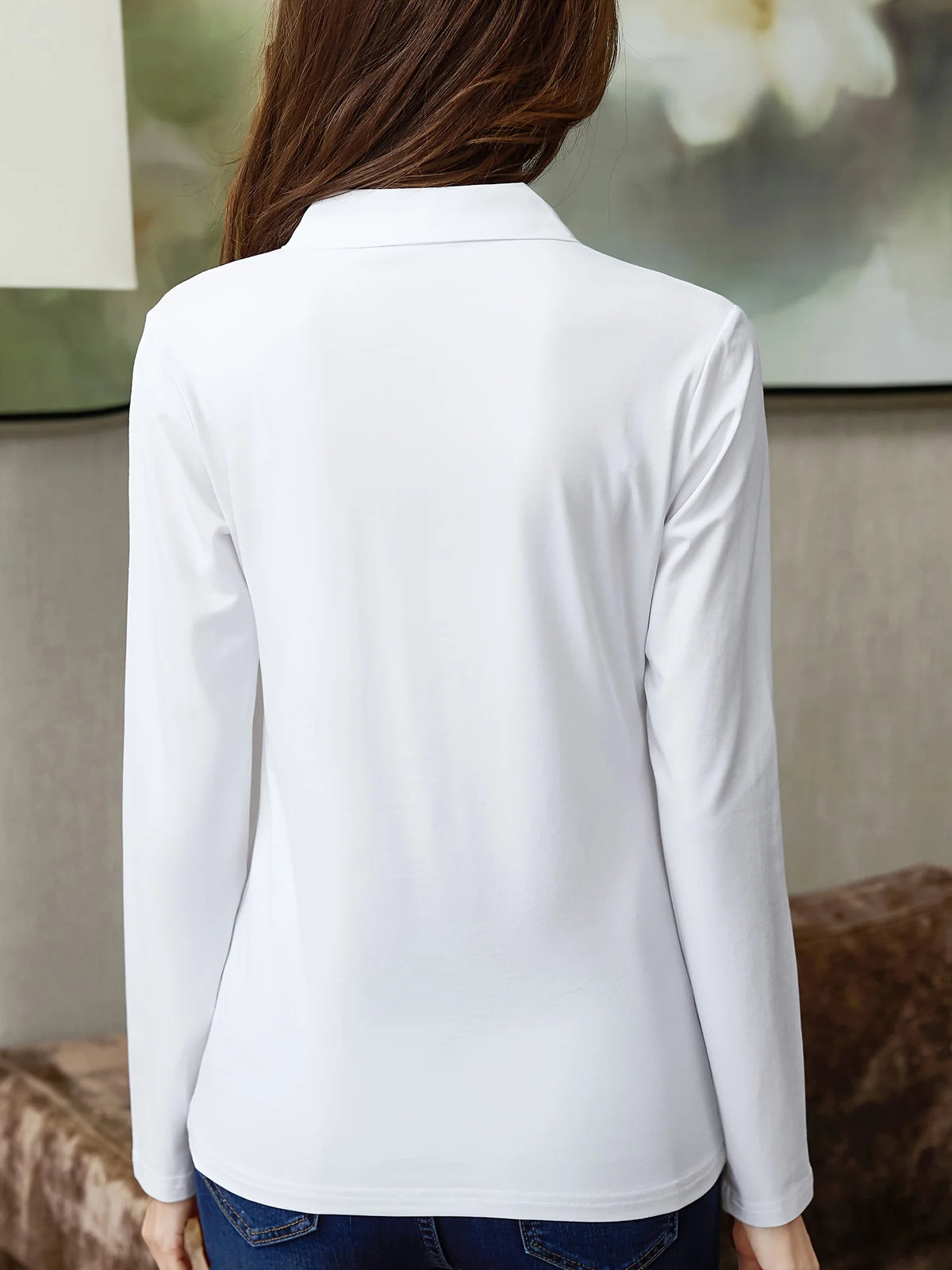 Women's Casual Chic Shirt - Long Sleeve, Button Detail, Semi-Sheer Cotton Blend, Machine Washable - Perfect for Spring & Fall