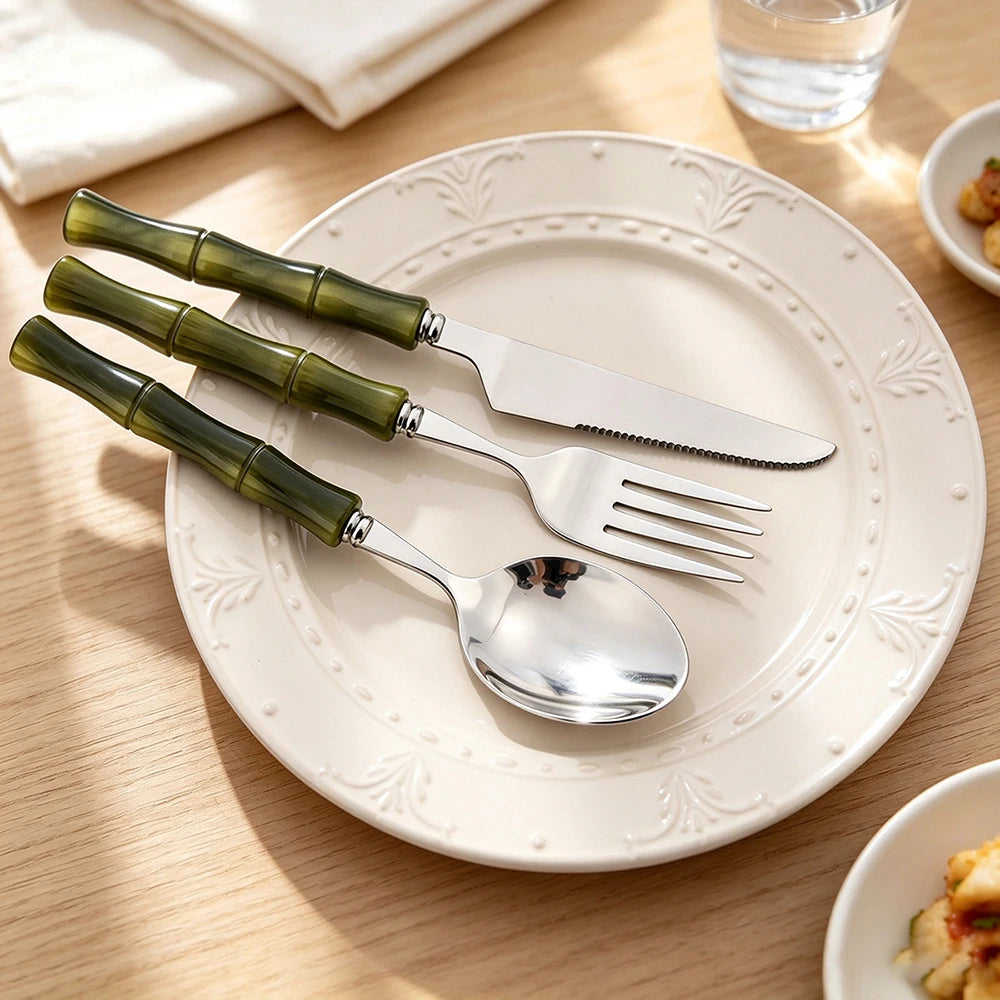 8Pcs Cutlery Sets Stainless Steel Dinnerware Sets Silver Acrylic Handle Tableware Western Food Knife Fork Teaspoon Cutleries