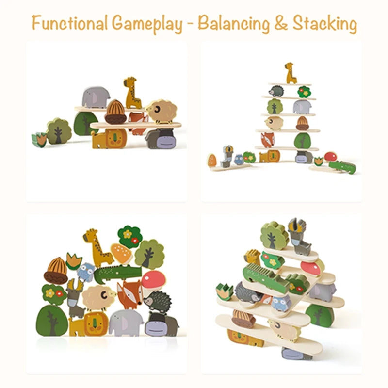 Montessori Wooden Stacked Building Block Toy Cartoon Animal Balancing Block Baby Early Education Educational Toys Gifts For Baby