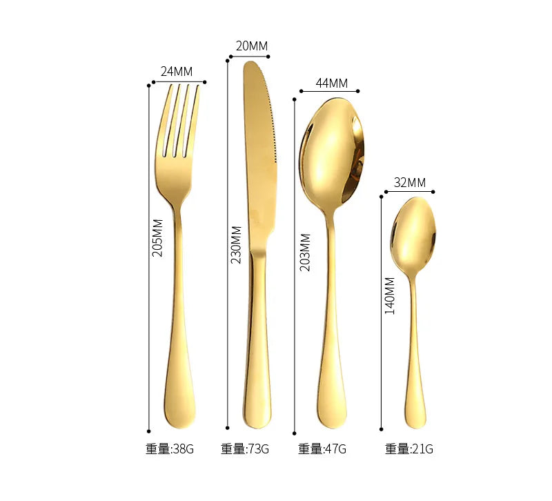 Stainless Steel Tableware Steak Western Food Knife, Fork and Spoon 4 Main Pieces Tableware Set