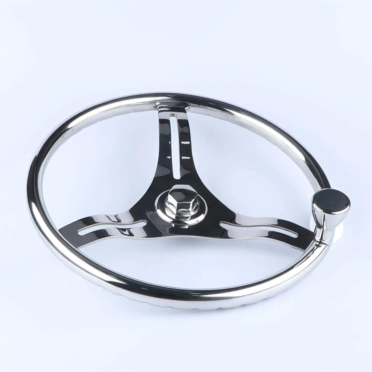 Boat Accessories 13.5'' Stainless Steel Steering Wheel with 5/8 Nut ,3 Spoke Knurling for Marine Boat / Yacht with Power Knob