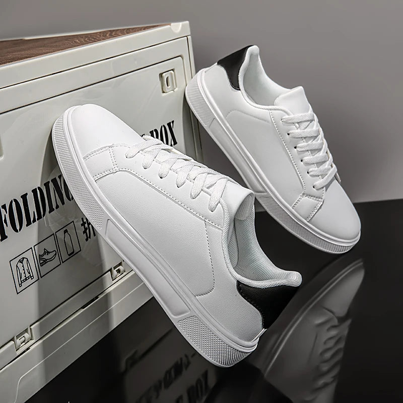 Casual Sneakers for Men and Women, Pu Leather Surface, Lightweight, Versatile, Large Size, White Casual Sports Shoes