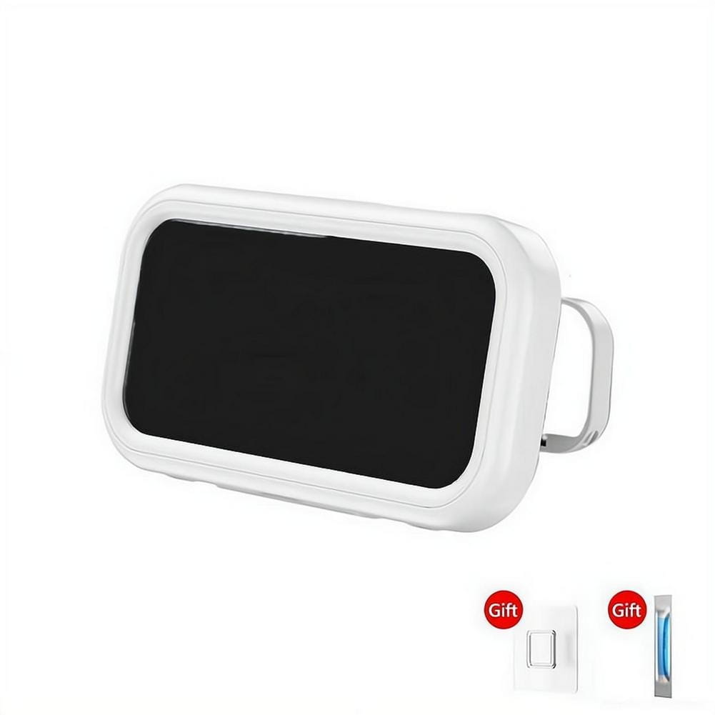 White rectangular waterproof case with rounded edges and a built-in handle on the side designed for 360 degree rotating shower phone holder use