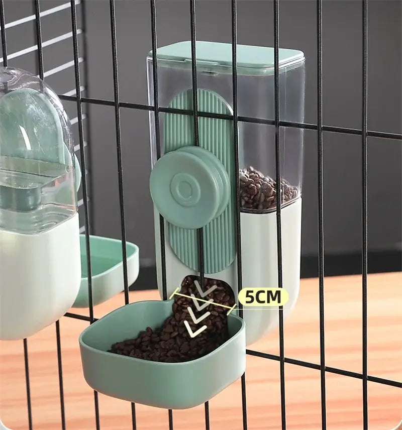 a sleek mint-green and transparent automatic pet feeder made of high-quality plastic with a ribbed side panel and circular dispensing mechanism designed for efficient food storage