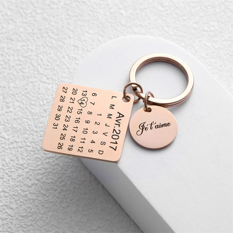 Valentine's Day Anniversary Date Customized Keychain Gift for Boyfriend Girlfriend Laser Print Text Personalized Car Key Ring