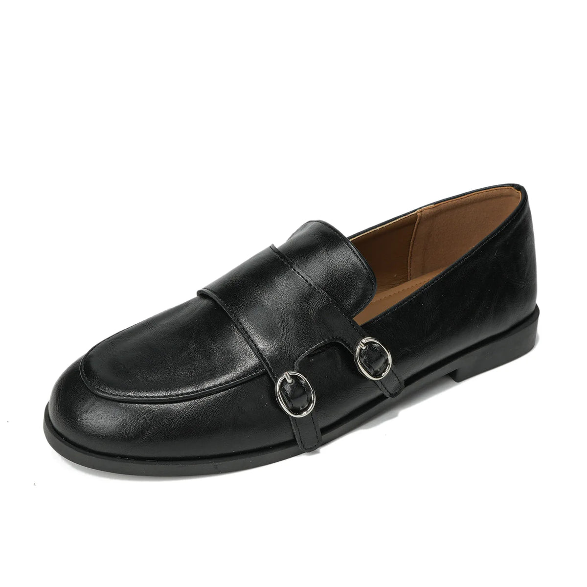 Shoes for Women Leather Flat Shoes Retro British Style Leather Casual Shoes Girl Fashion Slip-on Loafers
