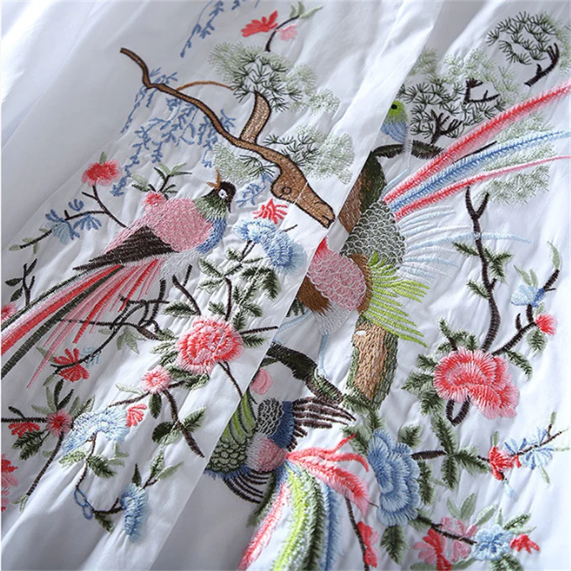 Literature Art Blouse For Women Shirt China Blusas Chic Embroidery Flower Blouses Loose Shirt Medium Length Vintage shirt Top