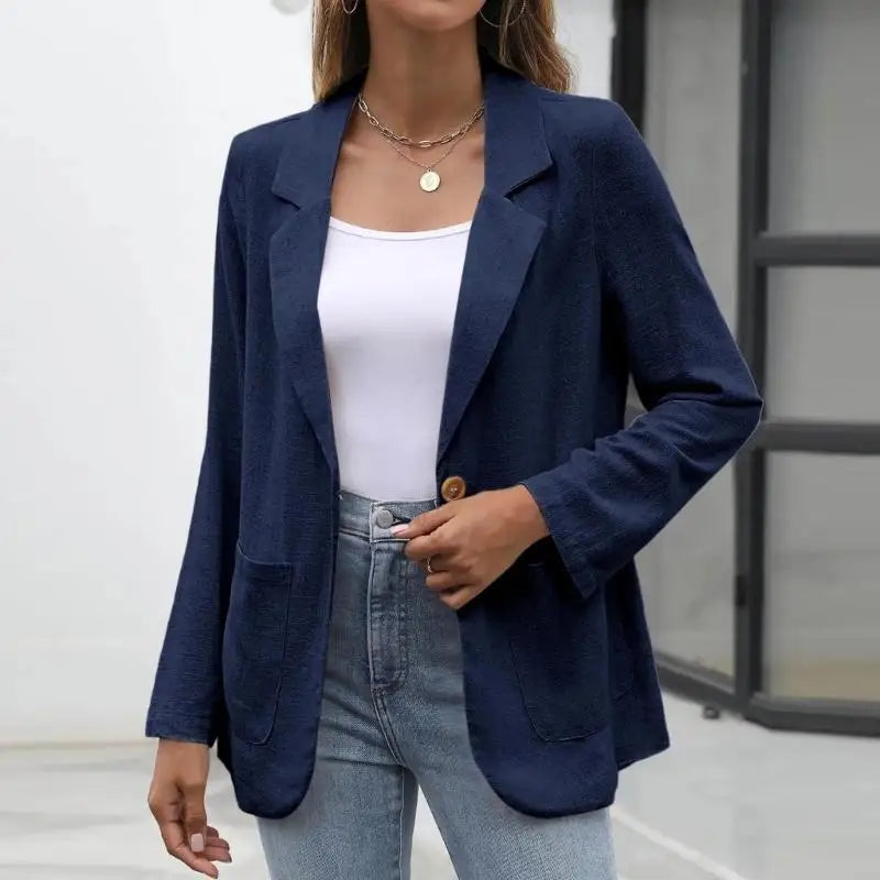 Stylish Blazers for Women Notch Lapel Long Sleeves and Convenient Pockets Durable Polyester Fabric Jackets 6XDA