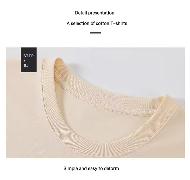 男性用の綿素材カスタムプリントTシャツ、カジュアルなクルーネック。シンプルなラウンドネックと丁寧に縫製された縫い目を備えたやわらかなオフホワイトの綿素材。