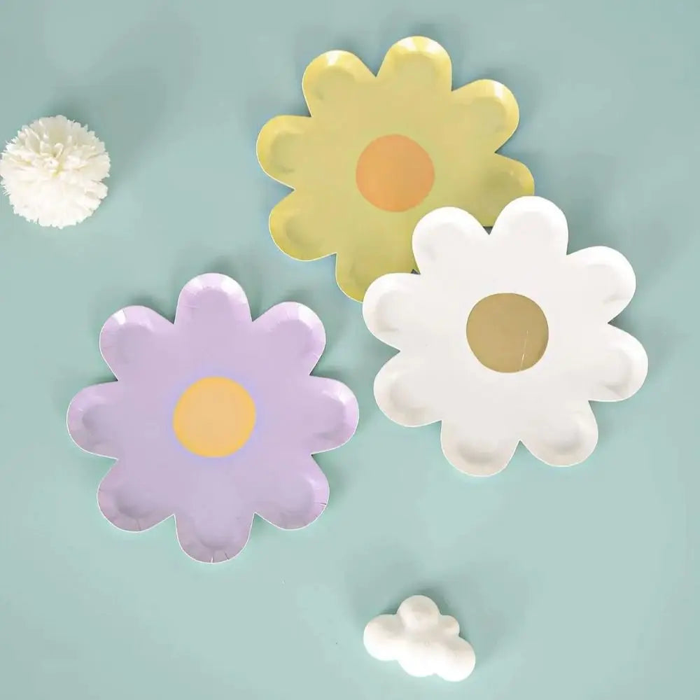 10pcs Disposable Daisy Picnic Tableware Kids Birthday Party Baby Shower Flower Dinner Plate Small Wedding Decoration
