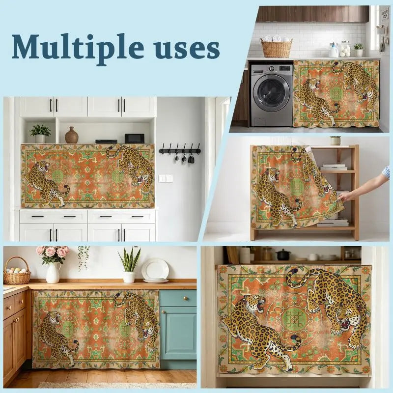 VIKAMA Boho Antique Leopard Pattern Cabinet Curtain Oriental Rug Under Sink Dust Cover Kitchen Counter Decor Short Curtain