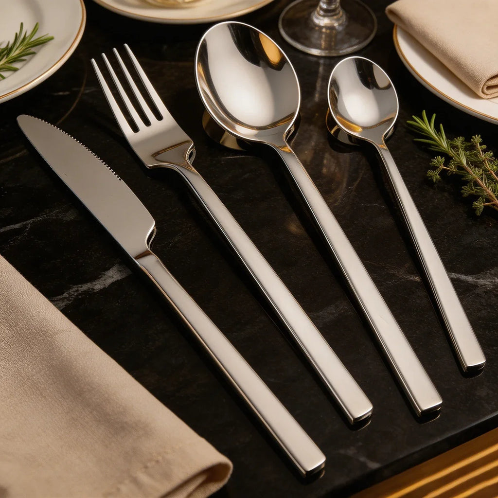 4pcs High-quality Mirror Dinnerware Set Silver Stainless Steel Tableware Set Reusable Knife Fork Spoon Dining Table Utensils
