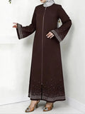 Middle Eastern Arabian Women Elegant Dress Long Sleeve Star Rhinestone Loose Solid Color