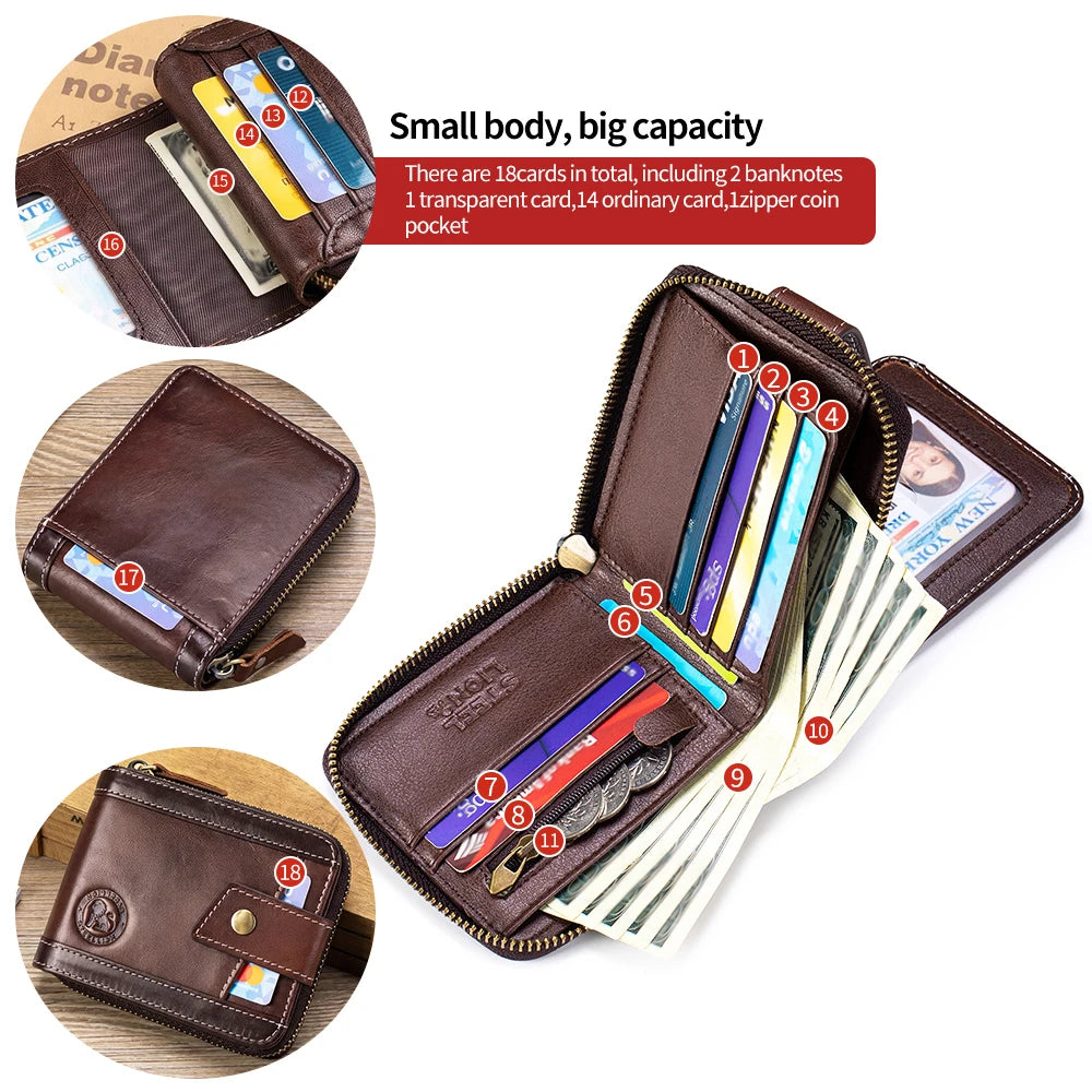 Leather wallet, men's leather coin purse, multi slot with photo album window, anti-theft brush, perfect gift item