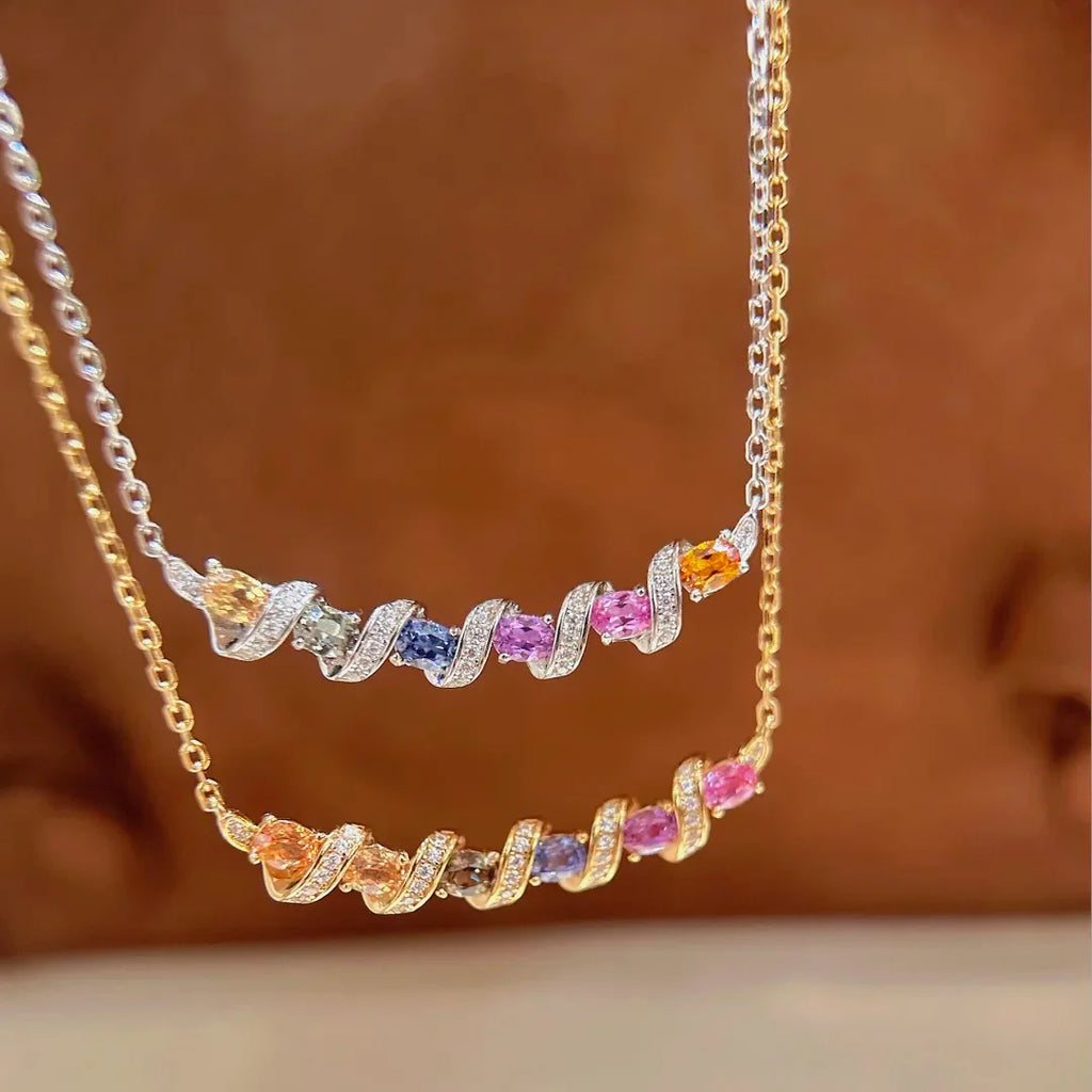 S925 Sterling Silver Necklace, Evening Dress Accessory, colorful Zircon Necklace, Noble and colorful Gemstone Necklace for Women