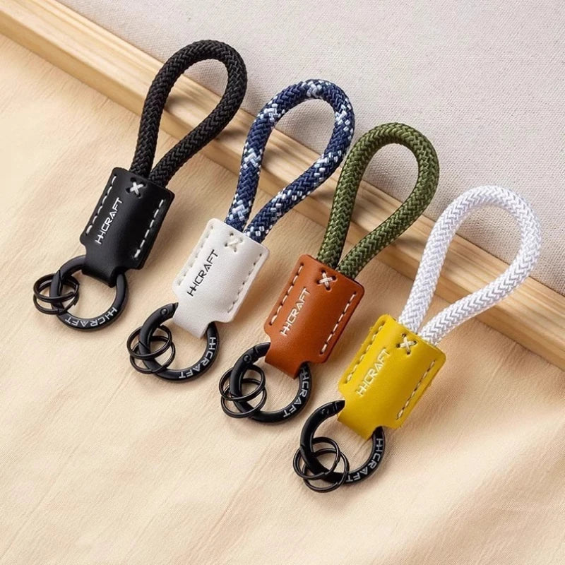 Keychain Motorcycle Car Leather Woven Rope Metal Key Fob Handbag Pendant Exquisite Decorative Accessory Stylish Small Gift