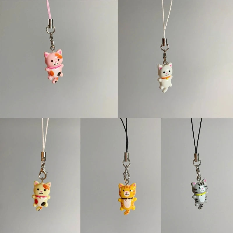 Cute Cat Pendant Keychain Phone Strap Lanyard Strap Backpack Charm Accessories Car Keys Decoration Handmade Jewelry Gift