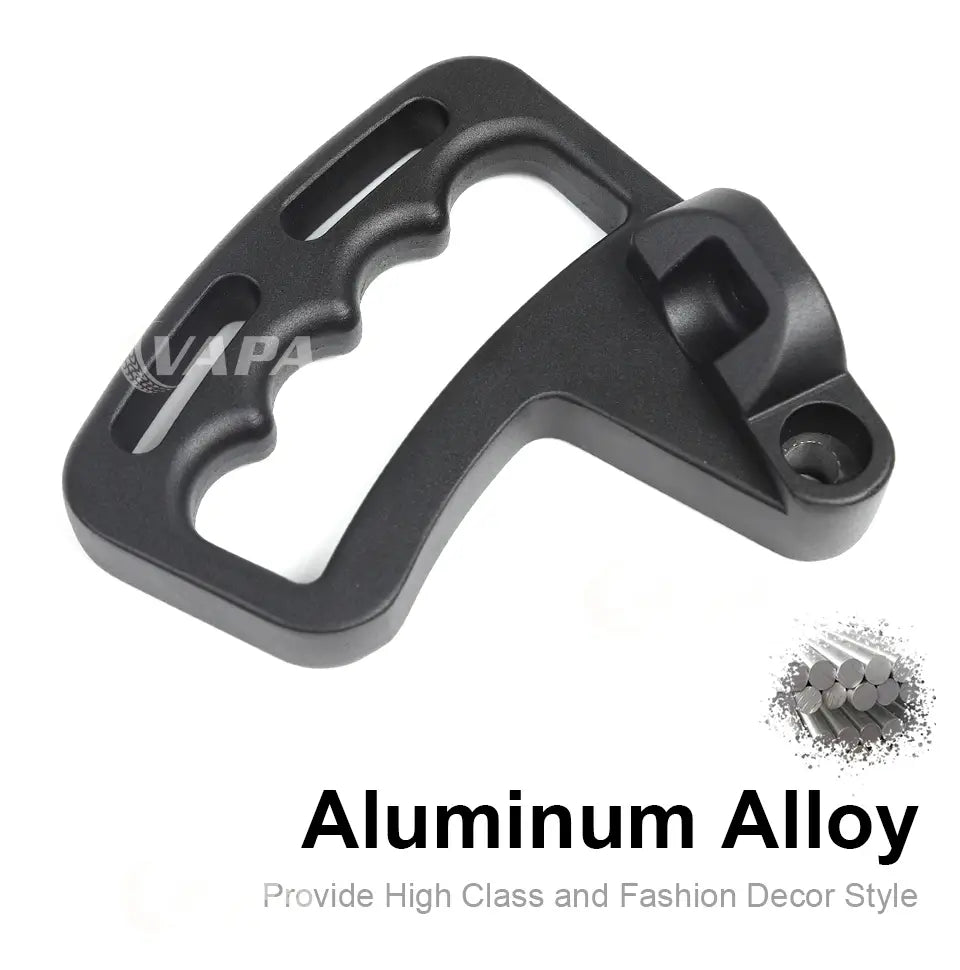 Türgriff für den Jeep Wrangler JK aus schwarzer Aluminiumlegierung mit strukturierter Griffoberfläche und integrierter Montagehalterung, von der Rückseite dargestellt.