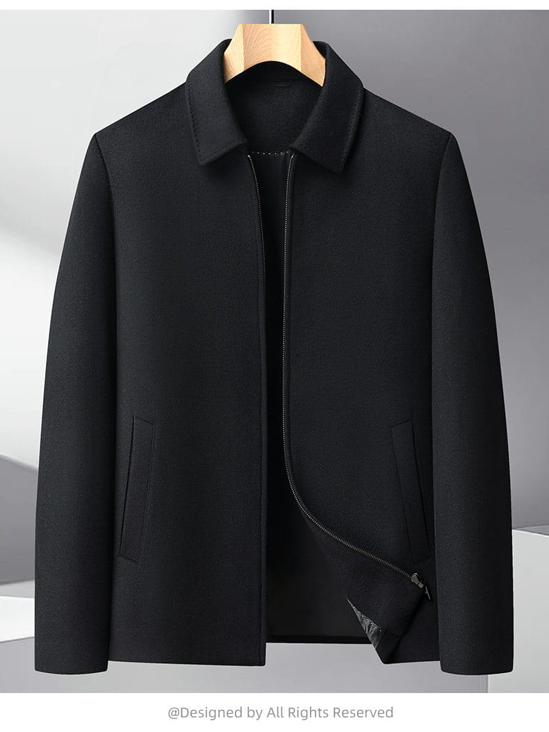 Veste décontractée pour homme en laine noire à fermeture éclair en laine 100 %, mélange en laine, avec col classique et fermeture zippée à l’avant, pour l’hiver.