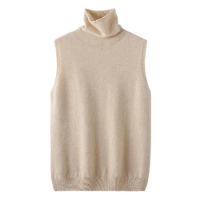 Women 100% Merino Wool Sleeveless Knit Vest Turtleneck Wool Base Layer Slim Fit Sweater Waistcoat Ladies Inner Wear