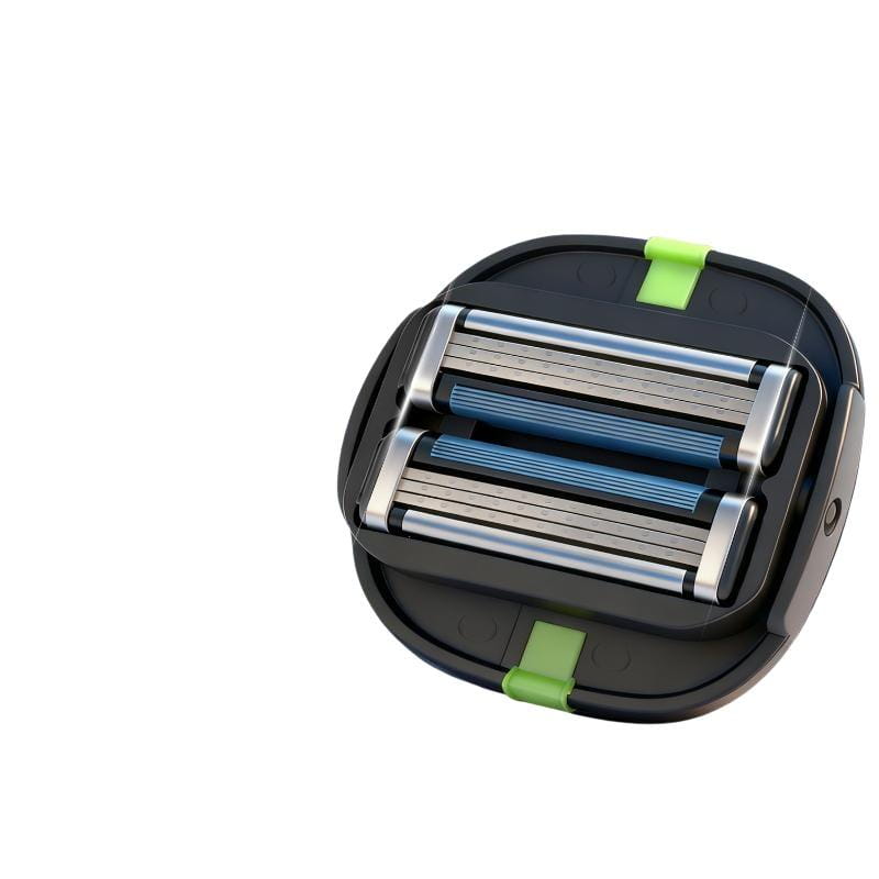 Afeitadora para arreglo de la calva de color negro y verde, con tres cuchillas con acabado azulado y correa para el dedo de TPU para un manejo seguro.