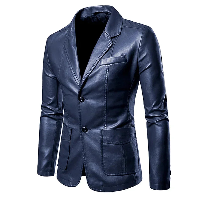 2025 Leather Blazer Man  Spring Autumn Fashion Men's Leather Jacket Dress Suit Coat Male Business Casual Pu Black Blazers Jacket