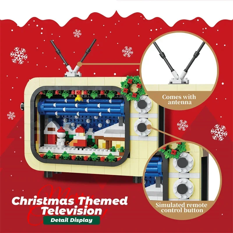 Christmas Retro Tv Building Blocks Assembly Building Blocks Xmas Gift Mini Bricks Diy Assembly Educational Toys Plastic Model