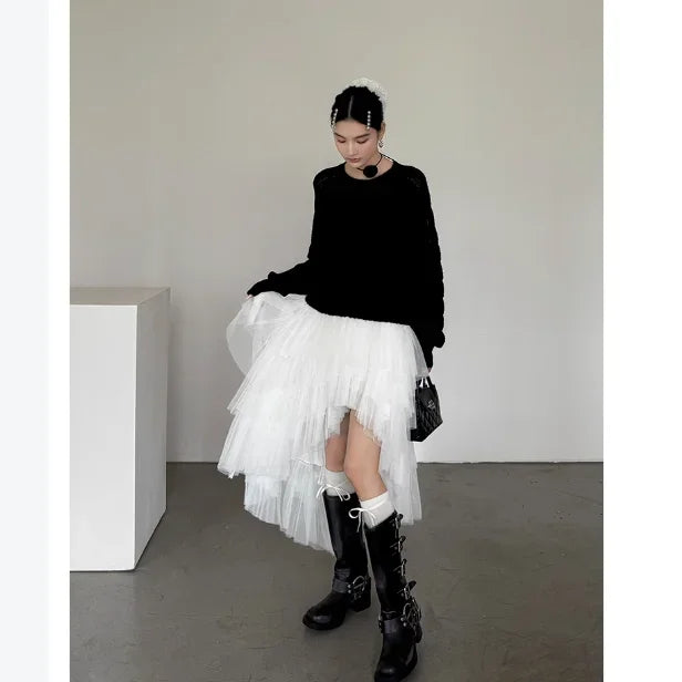 New Design with Multi-layered Solid Color Asymmetry and White Tutu Skirt for Parties