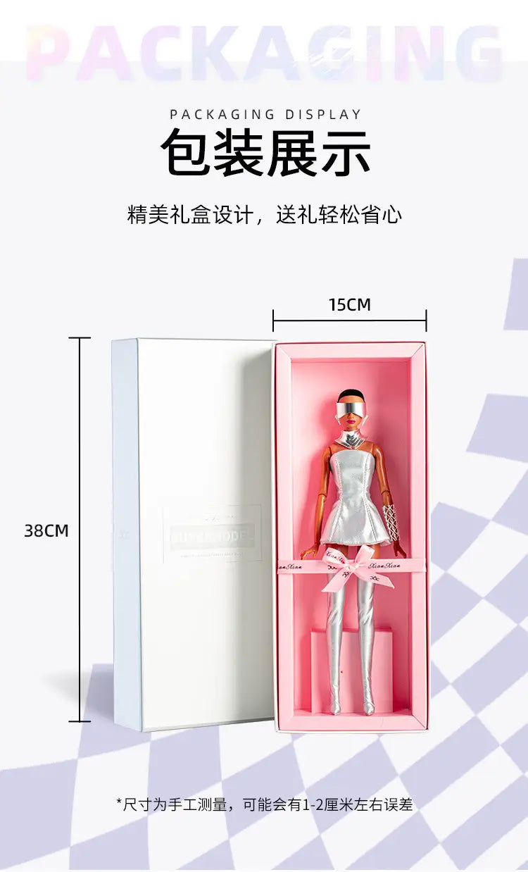 A sleek silver-toned futuristic retro doll outfit with a minimalist design and metallic finish for 30cm 1/6 models.