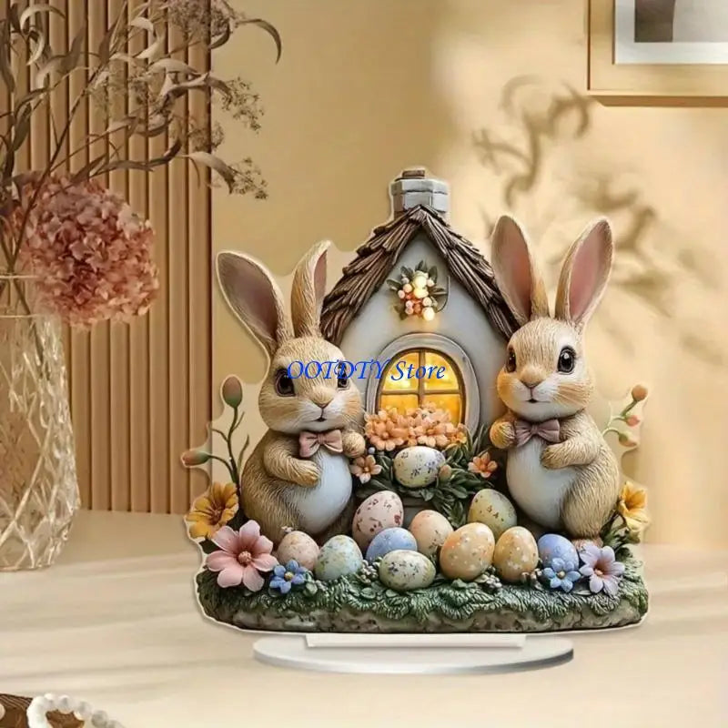 367A Easters Eggs Rabbit Statue Shelf Decors Accent,Easters Decors Figurines for Home
