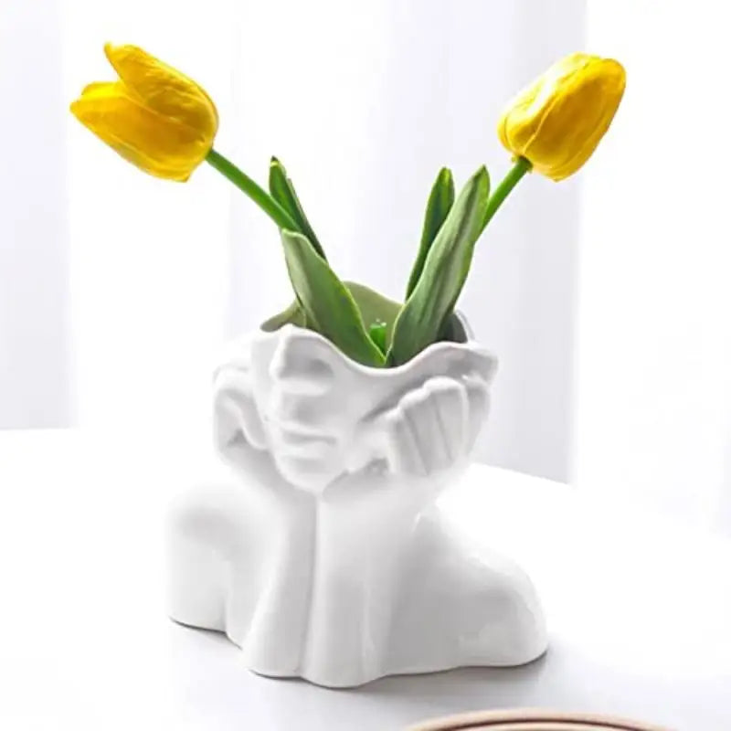 Bohemian Face Decor Vase with Inner Groove Design Cute Artistic Vase for Home Living Room Shelf Display