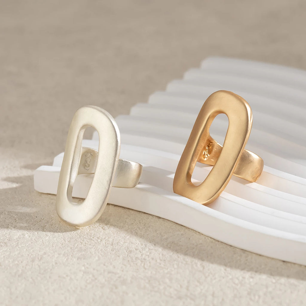 Exaggerated Big Hollow Out Geometric Oval Rings for Women Creative Adjustable Finger Matte Rings Fashion Statement Jewelry Girls