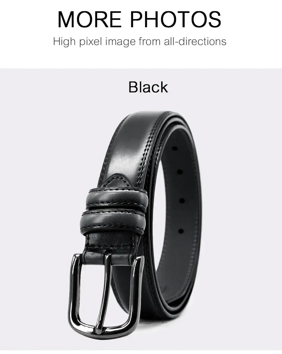 Black leather genuine leather men reversible belt with a polished metal buckle.
