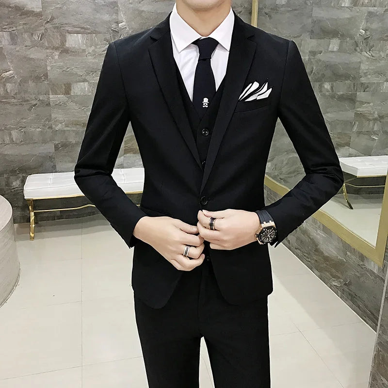 Elegant Man Suit (Blazer+ Vest + Pants) Men's Fashion Business Korean Version Slim-fit Wedding Professional Gentleman Suit S-6XL