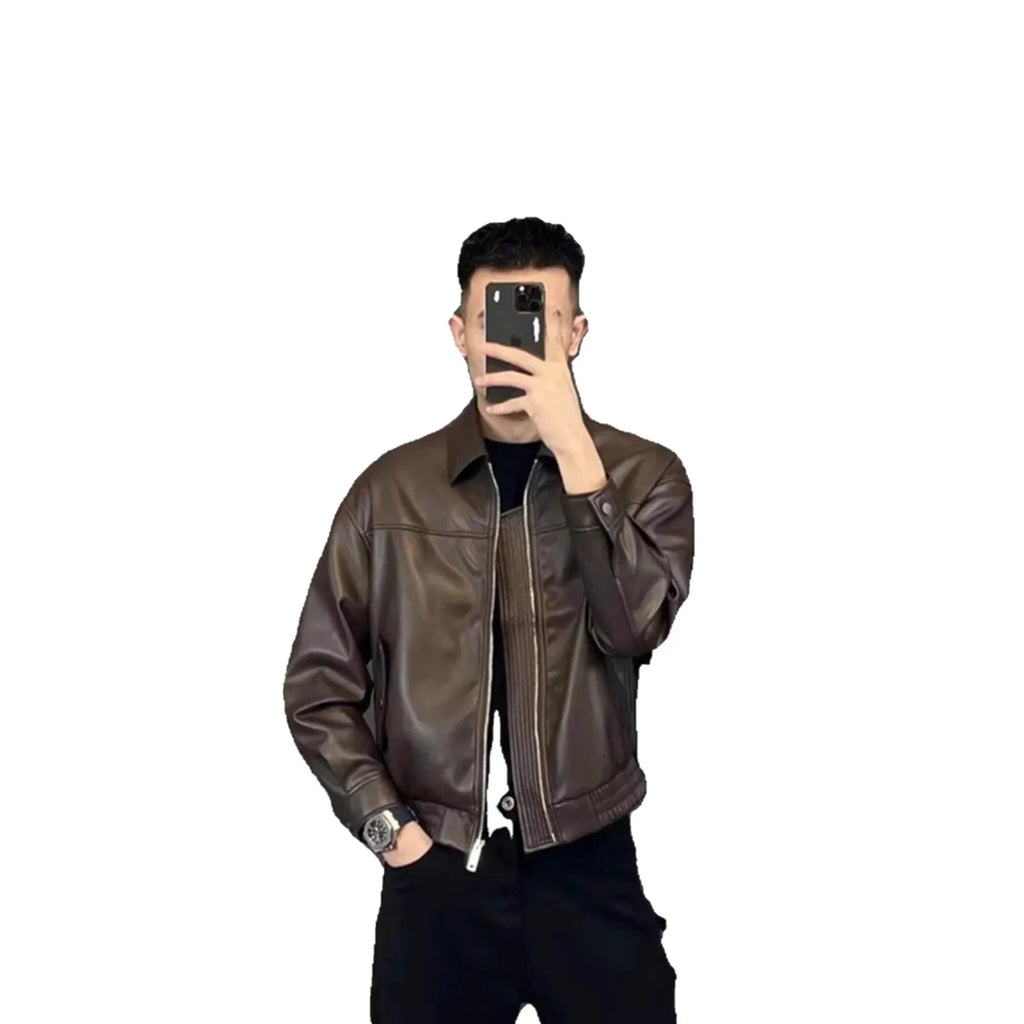 Brown Leather Motorcycle Jacket for Men 2025 Autumn and Winter Light Luxury and Handsome Wear Short Jacket Casual Top Boutique