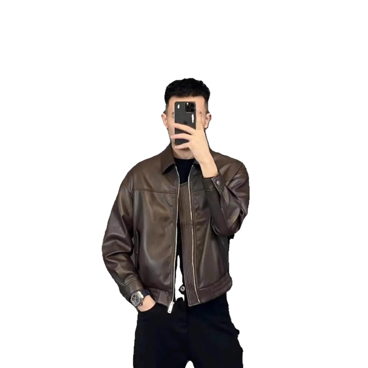 Brown Leather Motorcycle Jacket for Men 2025 Autumn and Winter Light Luxury and Handsome Wear Short Jacket Casual Top Boutique