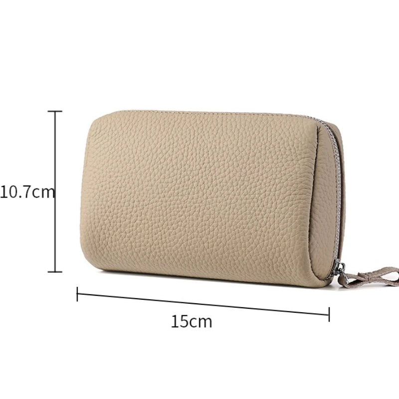 Leather Travel Toiletry Bag for Women, Mini Cosmetic Pouch Organizer with 3 Dividers, Easy Clean Makeup Bag for Purse