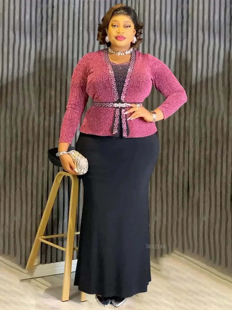 Turkey African Dresses For Women Dashiki Crystal Ankara Clothing Elegant Long Sleeve Maxi Dress Party Prom Birthday Evening Gown