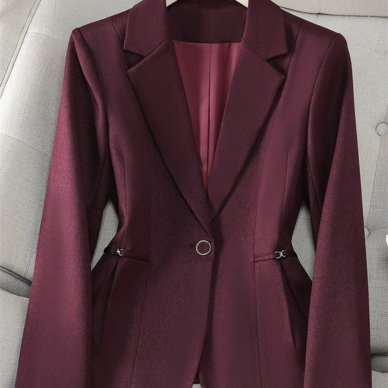Women Blazer 2025 New Fuchsia Apricot Black Long Sleeve Single Button Suit Ladies Work Wear Jacket Coat Female Outerwear 4XL