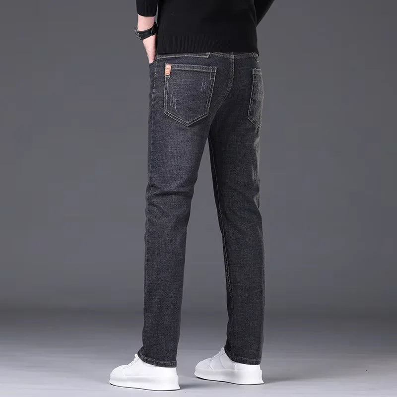 2025 New Business Men's Jeans Casual Comfortable Straight Stretch Fashion Classic Premium Blue Black Denim Pants Large Pants