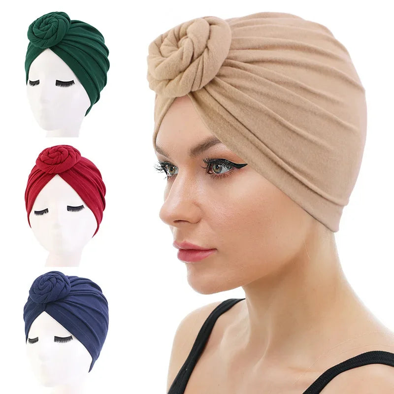 Women Head Wraps India Hat Hijabs Cap Ladies Turban Bonnet Soild Color Cotton Top Knot Inner Hijab Caps African Twist Headwrap