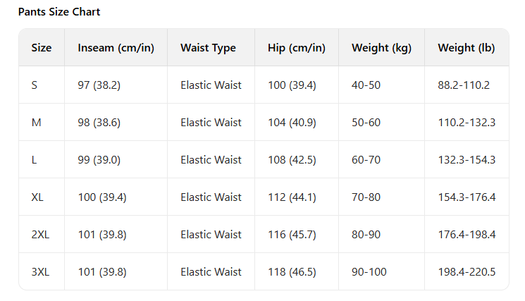 guide des tailles de pantalons pour femmes à jambes évasées et imprimé floral, noir et blanc, présentant les mesures de la taille élastique et les plages de poids correspondantes, de la taille S à la taille 3XL.