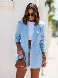 Blazer women 2026 casual Autumn Winter Long-sleeved double-breasted solid color long blazer women's clothing